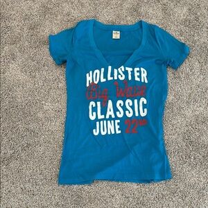 Hollister Teal V-Neck Graphic T-Shirt